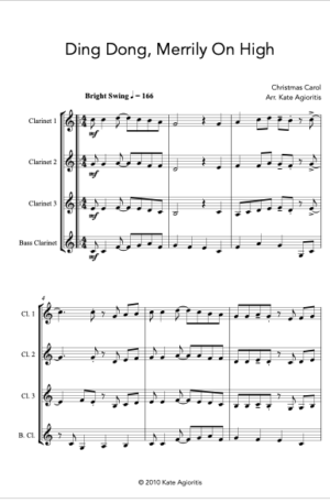 Ding Dong Merrily on High – Jazz Carol for Clarinet Quartet