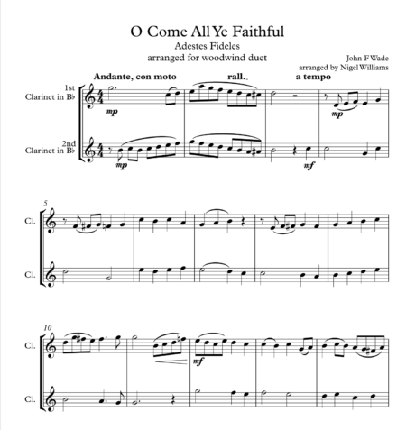 O Come All Ye Faithful, for Clarinet Duet
