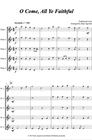 O Come, All Ye Faithful – for Flute Quintet/Choir
