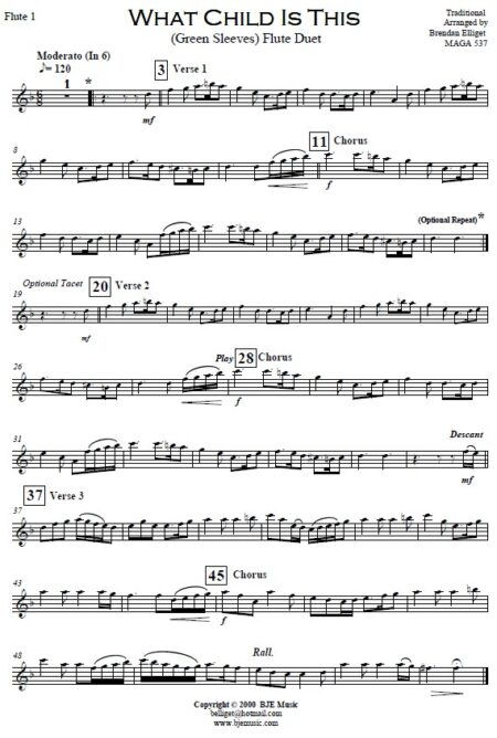 148 What Child Is This Flute Duet and Piano SAMPLE page 01