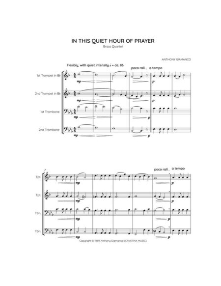 In This Quiet Hour of Prayer - brass quartet (1st pg.)
