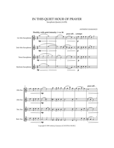In This Quiet Hour of Prayer - sax quartet (1st pg.)
