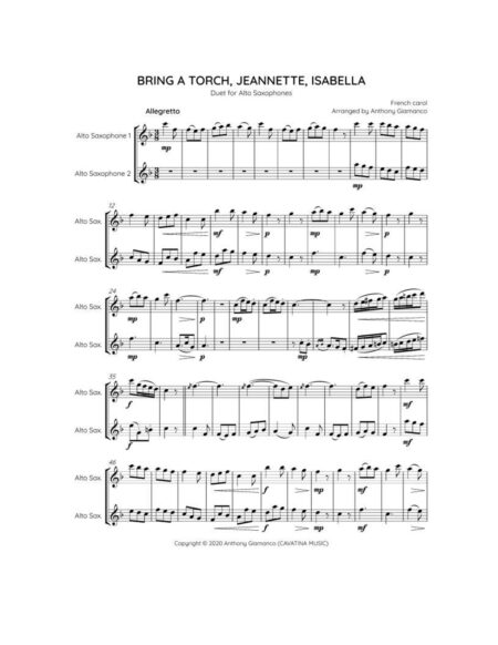 Bring a Torch...alto sax duet (score, pg. 1)