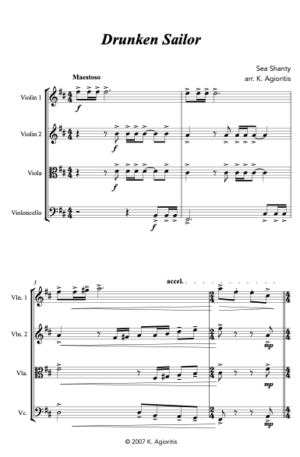Drunken Sailor – Jazz Arrangement for String Quartet