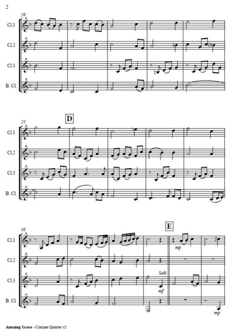 155 Amazing Grace Clarinet Quartet SAMPLE page 02