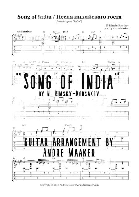 Song of India GUITAR front page