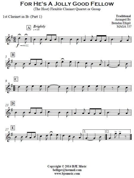 332 For Hes A Jolly Good Fellow Flexible Clarinet Quartet or Group SAMPLE page 002