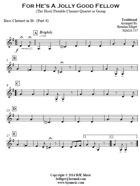 332 For Hes A Jolly Good Fellow Flexible Clarinet Quartet or Group SAMPLE page 003