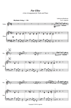 Fur Elise – Jazz Arrangement for ‘Cello and Piano