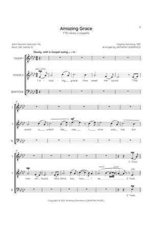 AMAZING GRACE – TTB, a cappella