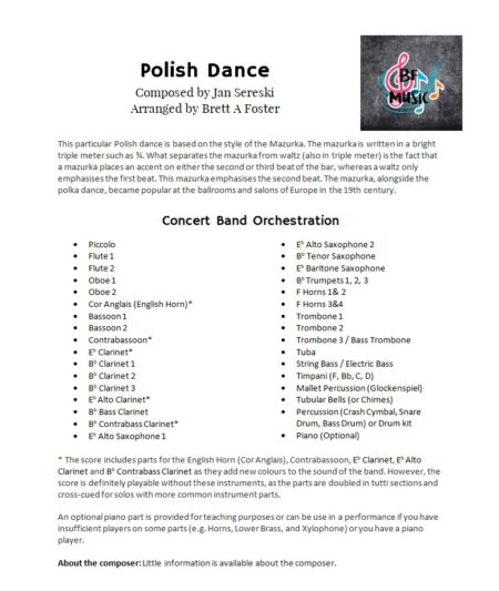 Polish Dance for Concert Band Serensky Information