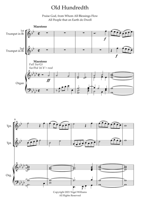 Old Hundredth, for Trumpet Duet and Organ