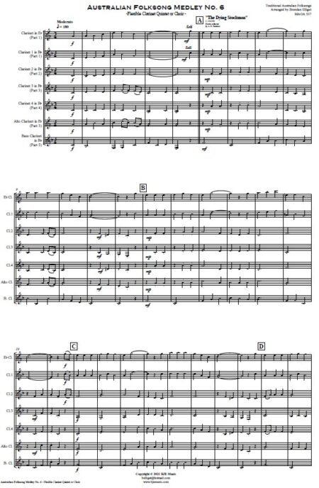 510 Australian Folksong Medley No 6 Flexible Clarinet Quintet or Choir SAMPLE page 001
