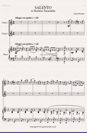 “Salento” A Modern Tarantella for Violin Duet and Piano