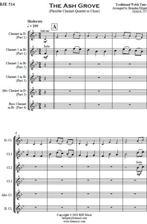 The Ash Grove – Flexible Clarinet Quartet or Choir