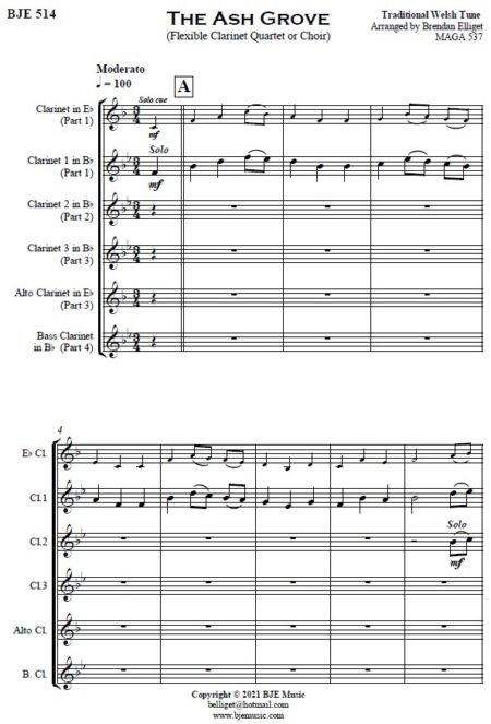 514 The Ash Grove Flexible Clarinet Quartet or Choir SAMPLE page 001