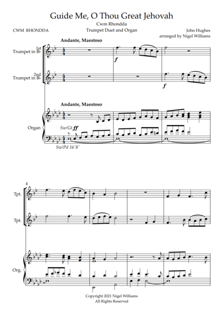 Cwm Rhondda, for trumpet Duet and Organ