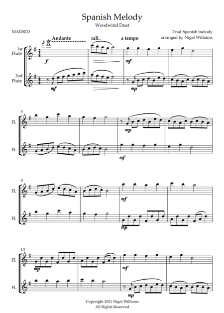 Spanish Melody, for Flute Duet
