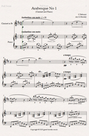 Arabesque No 1 Debussy- Clarinet and Piano