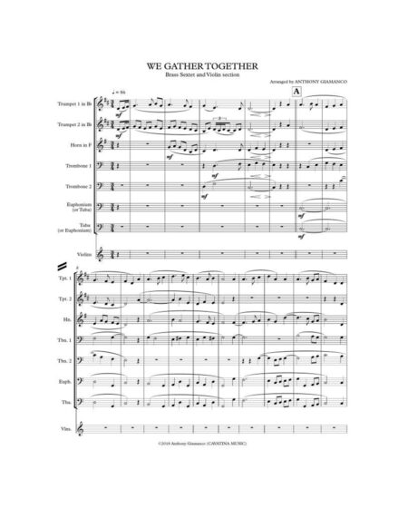 WE GATHER TOGETHER brass sextet violin page1