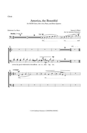 AMERICA, THE BEAUTIFUL – SATB, alto solo, brass quartet, piano (full score)