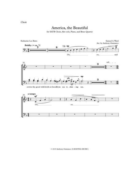 AMERICA THE BEAUTIFUL choir solo brass piano page3