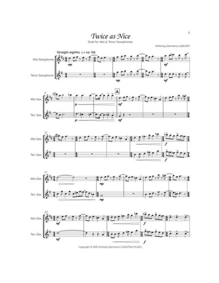 TWICE AS NICE alto and tenor sax duet page1
