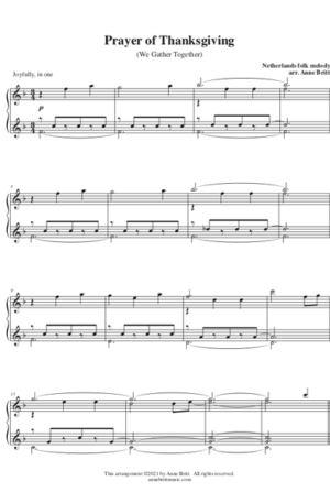 Prayer of Thanksgiving (We Gather Together) – Intermediate Piano Solo