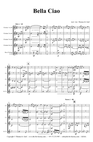 Bella Ciao – Italian Classic – Clarinet Quintet