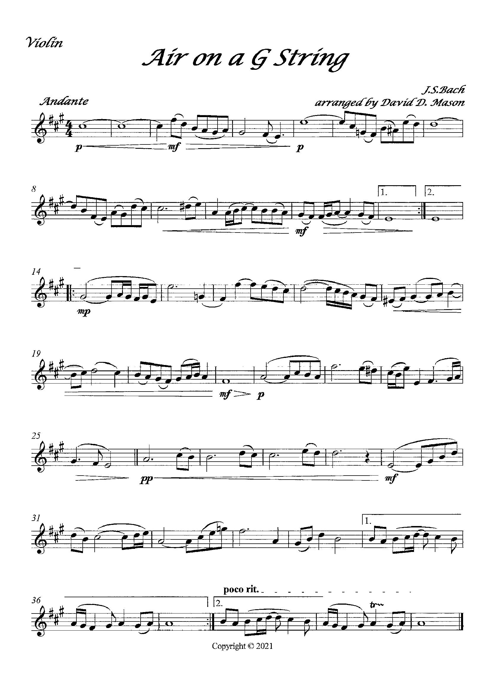Air On A G String - Violin And Piano - Sheet Music Marketplace