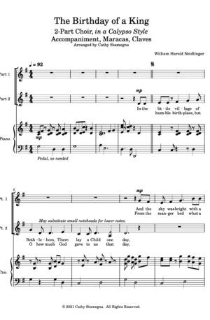 The Birthday of a King (Calypso, Accompaniment, Maracas, Claves) (2-Part, Unison Choir)