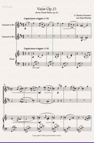 “Valse Op.15” Rimsky- Korsakov- for Clarinet Duet and Piano