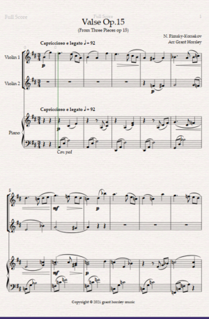 “Valse Op.15” Rimsky- Korsakov- for Violin Duet and Piano