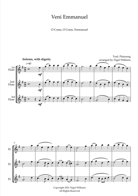 Veni Emmanuel (O Come, O Come, Emmanuel), for Flute Trio