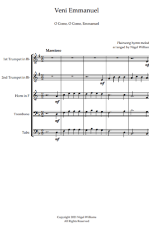 Veni Emmanuel (O Come, O Come, Emmanuel), for Brass Quintet