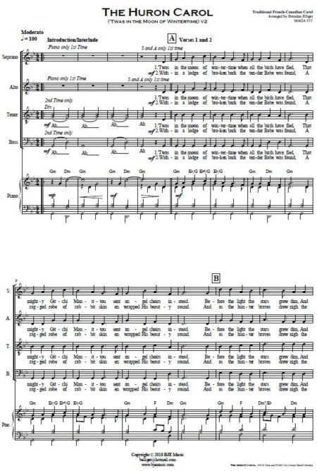548 The Huron Carol SATB Choir and Piano Sample page 001