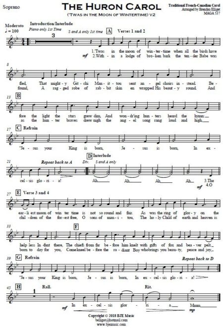 548 The Huron Carol SATB Choir and Piano Sample page 002