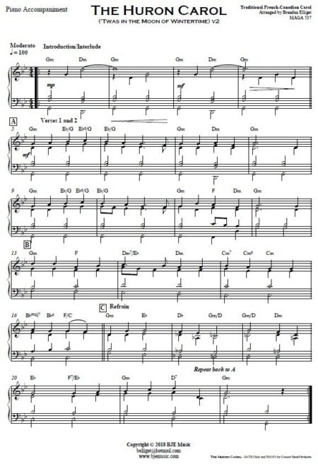 548 The Huron Carol SATB Choir and Piano Sample page 003