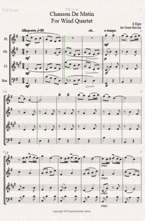 Chanson De Matin- E Elgar for Wind Quartet