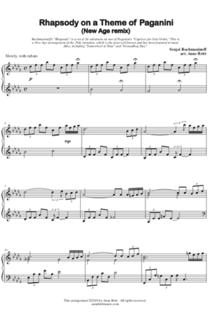 Rhapsody on a Theme of Paganini (New Age remix) – Intermediate Piano Solo