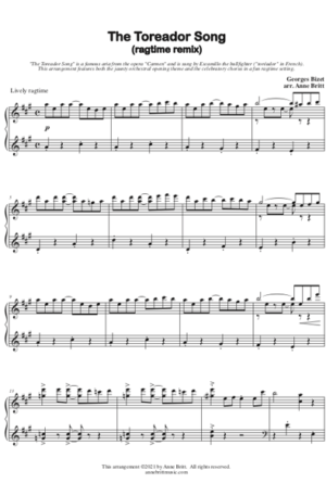 The Toreador Song (ragtime remix) – Intermediate Piano Solo