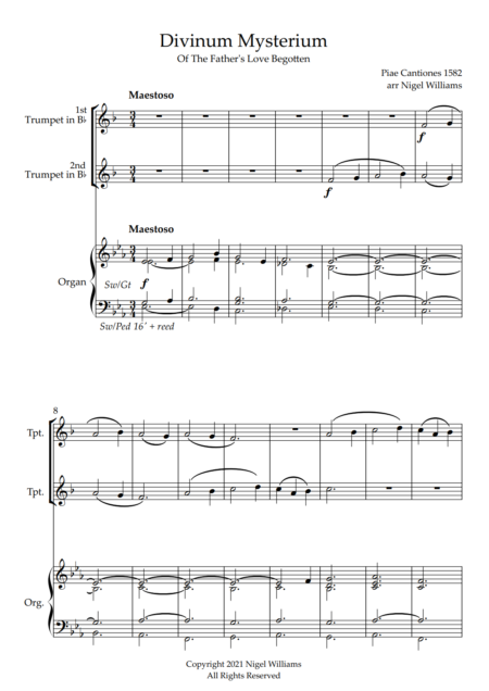 Divinum Mysterium (Of The Father's Love Begotten), for Trumpet Duet and Organ