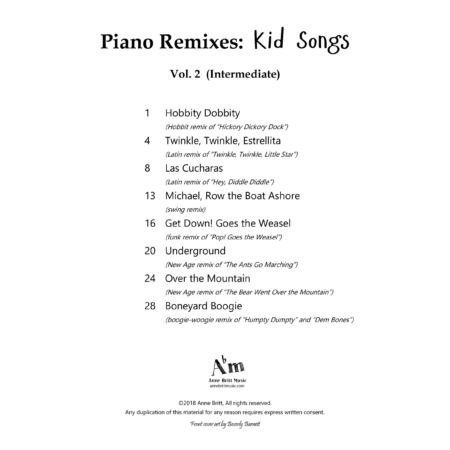 PR Kid Songs Vol2 TOC