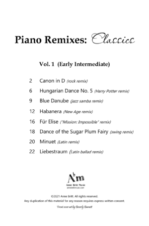 Piano Remixes: Classics Vol. 1 – early intermediate piano solos