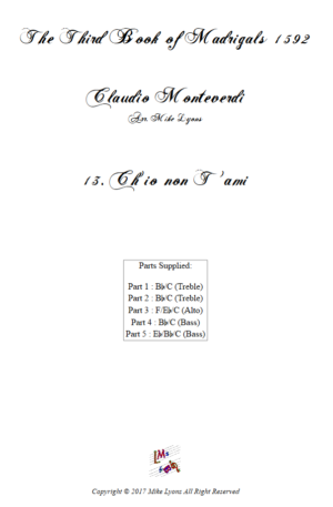 Flexi Quintet – Monteverdi, 3rd Book of Madrigals 13 Ch’io non T’ami