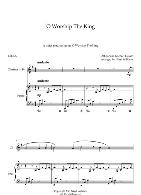 O Worship The King, for Clarinet and Piano