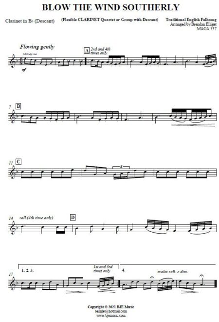 561 Blow The Wind Southerly Flexible Clarinet Quartet with Descant SAMPLE page 002