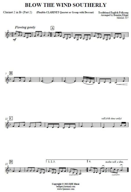 561 Blow The Wind Southerly Flexible Clarinet Quartet with Descant SAMPLE page 003