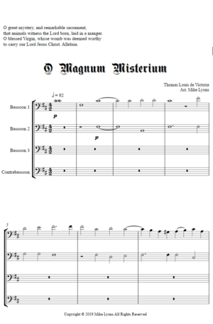 O Magnum Misterium (Victoria) – Bassoon Quartet
