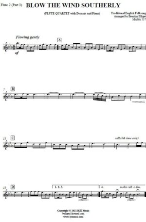 Blow The Wind Southerly – Flute Quartet with Descant and Piano